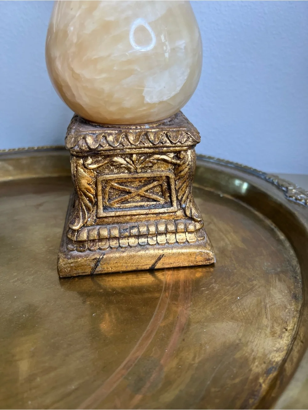 Vintage Decorative Cream and Gold Onyx Finial Accent Heavy  - Home Accents